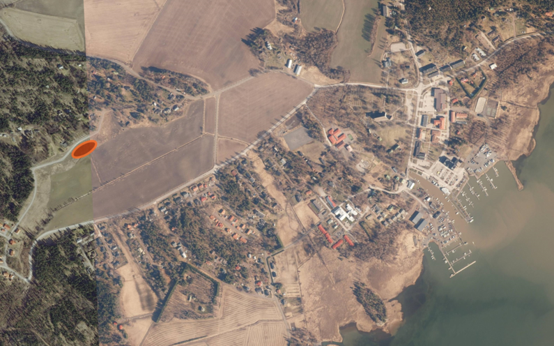 Flygfoto som visar Heimgårdsvägens placering.