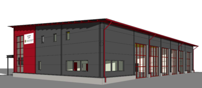 Illustration av brandstationen den nya brandstationen.
